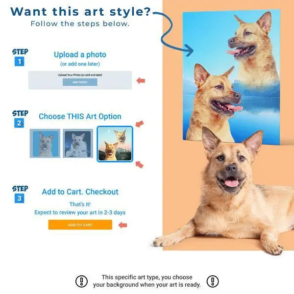 Custom Pet Art Framed Canvas website interface steps order custom