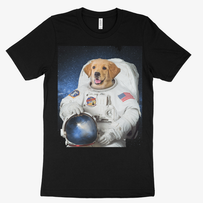 Black t-shirt with a dog in an astronaut suit design on a white background -  Pop Your Pup