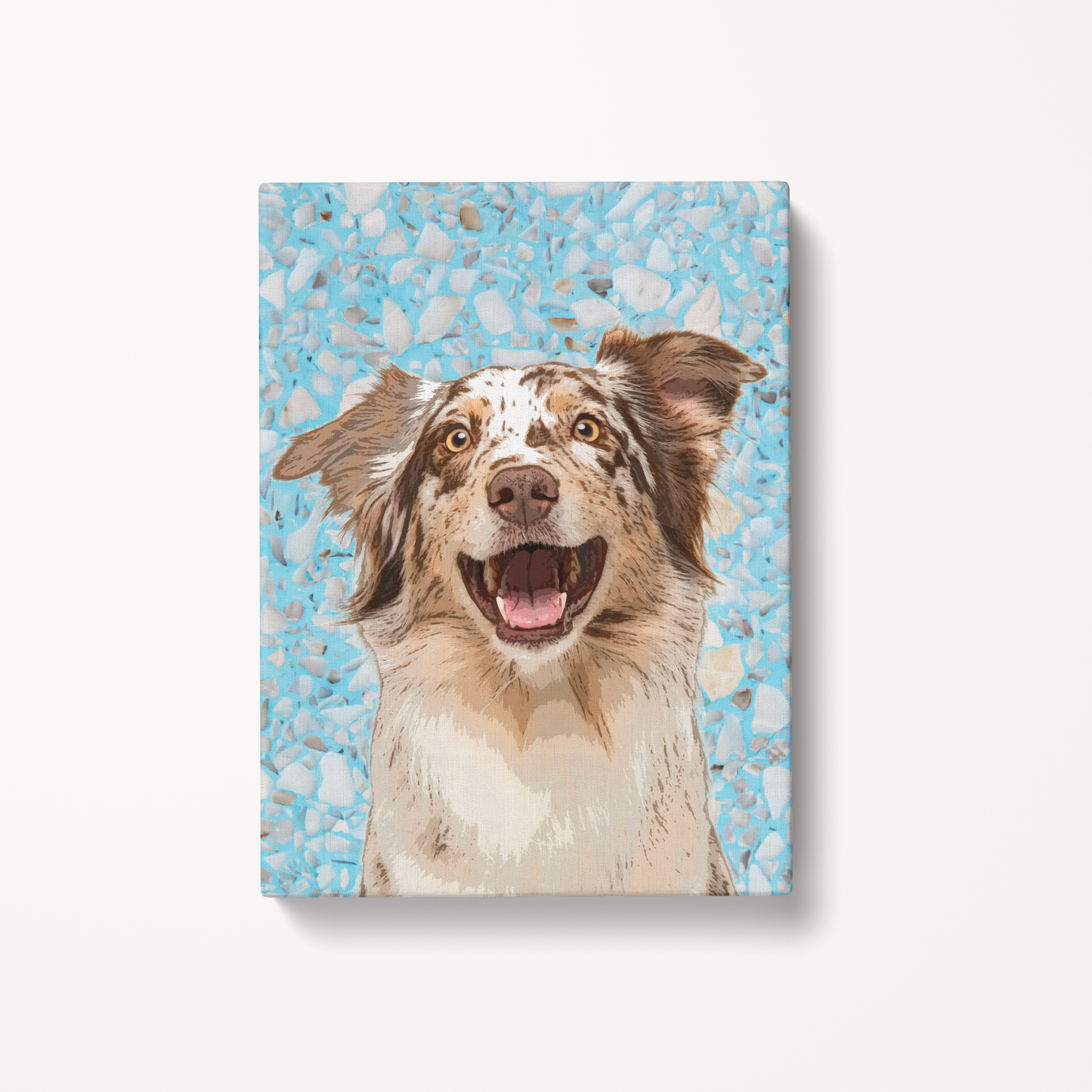 Canvas print of a dog with a blue speckled background