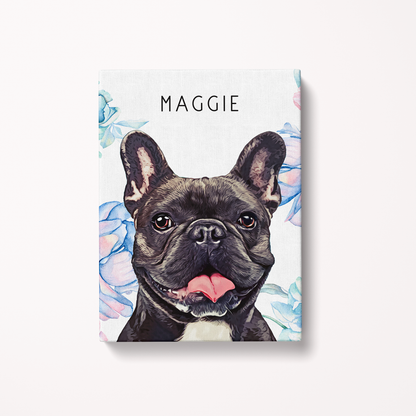 Custom Pet Art Canvas Wrap 48 x 60 pop chic black french bulldog portrait floral