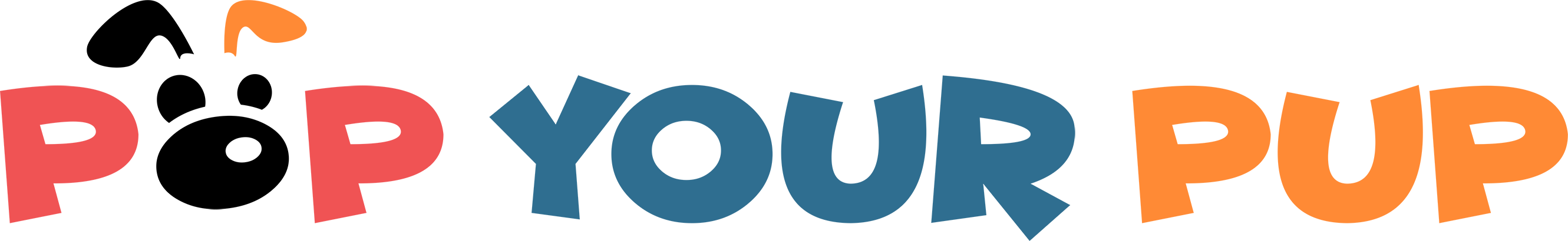 Colorful logo with text 'Pop Your Pup' featuring a dog icon.