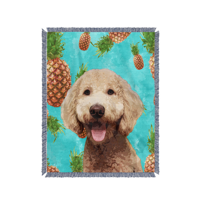 Blanket with a bear and pineapple design on a blue background - Pop Your Pup