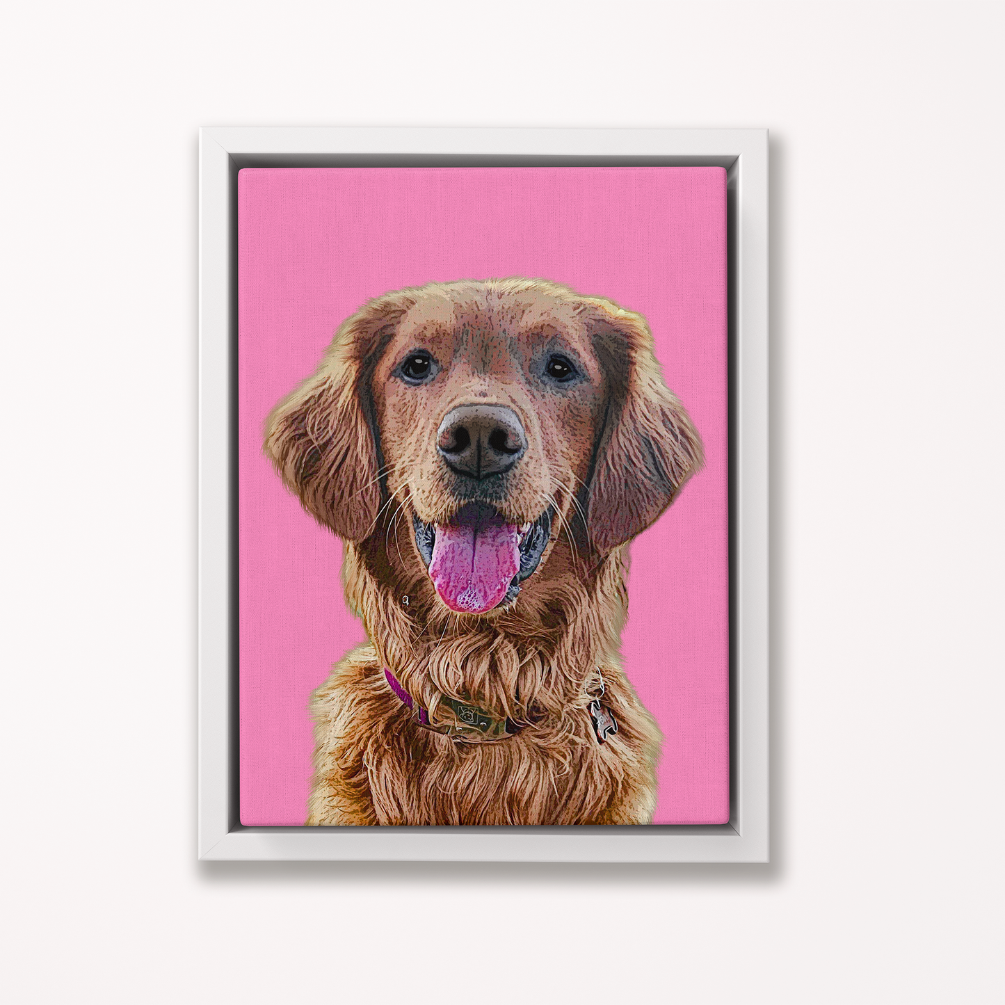 Framed portrait canvas of a brown dog with a pink background - Pop Your Pup
