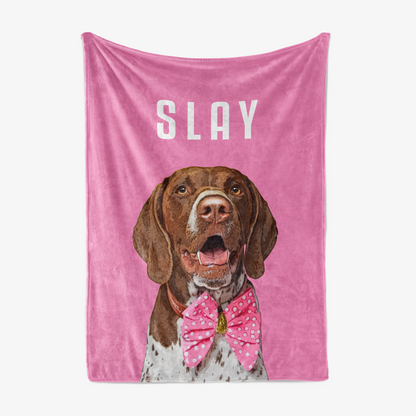 Pink blanket with a dog photo and 'SLAY' text background - Pop Your Pup