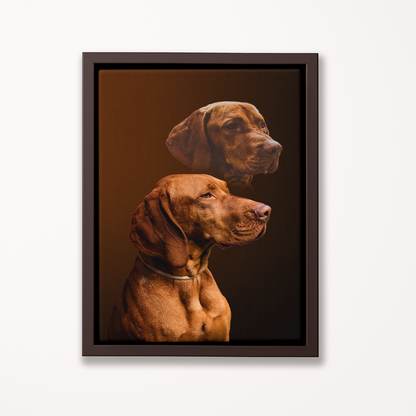 Framed canvas portrait of  two brown dogs on a white background - Pop Your Pup