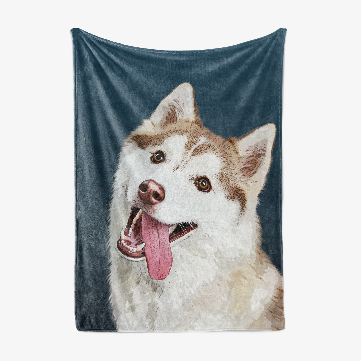 Fleece Blanket with a design of a husky dog on a blue background - Pop Your Pup