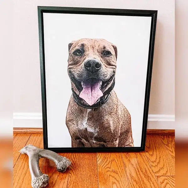 Custom Pet Art Framed Canvas framed portrait pit bull tongue