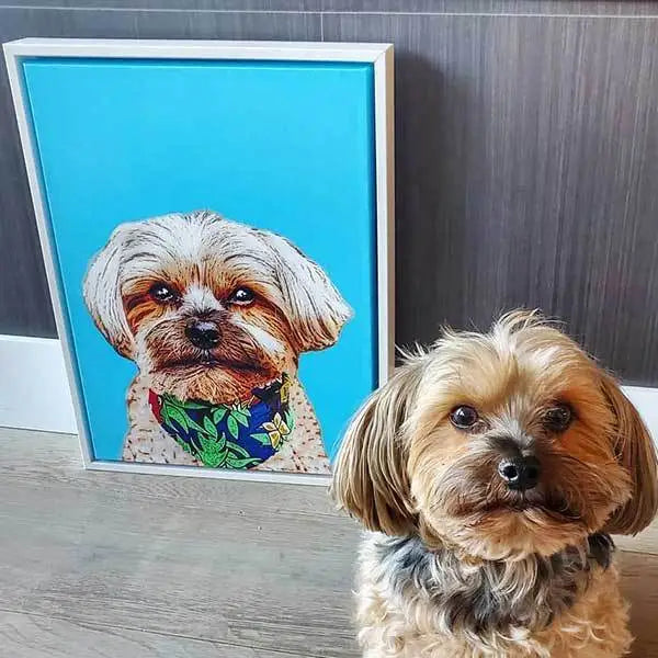 Custom Pet Art Framed Canvas fluffy dog custom portrait