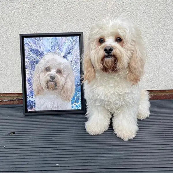 Custom Pet Art Framed Canvas fluffy white tan dog framed