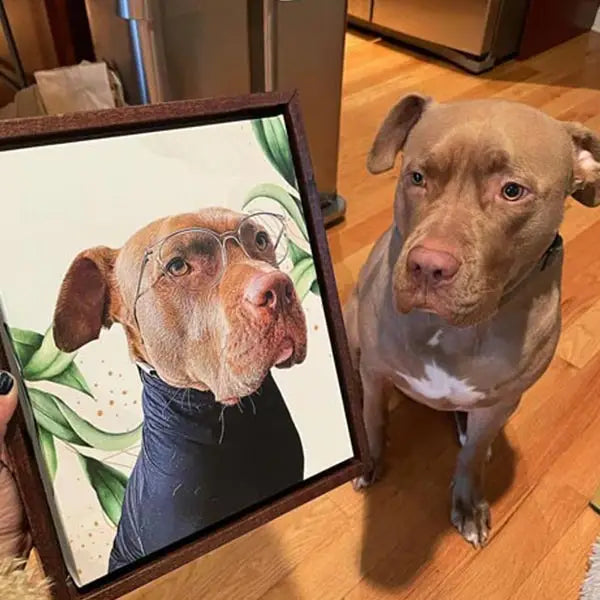 Custom Pet Art Framed Canvas brown pit bull framed portrait
