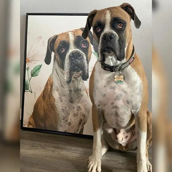 Custom Pet Art Framed Canvas boxer dog brown white coat