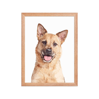 Custom Pet Art Framed Print Red Oak / 12″×16″ framed print happy brown dog