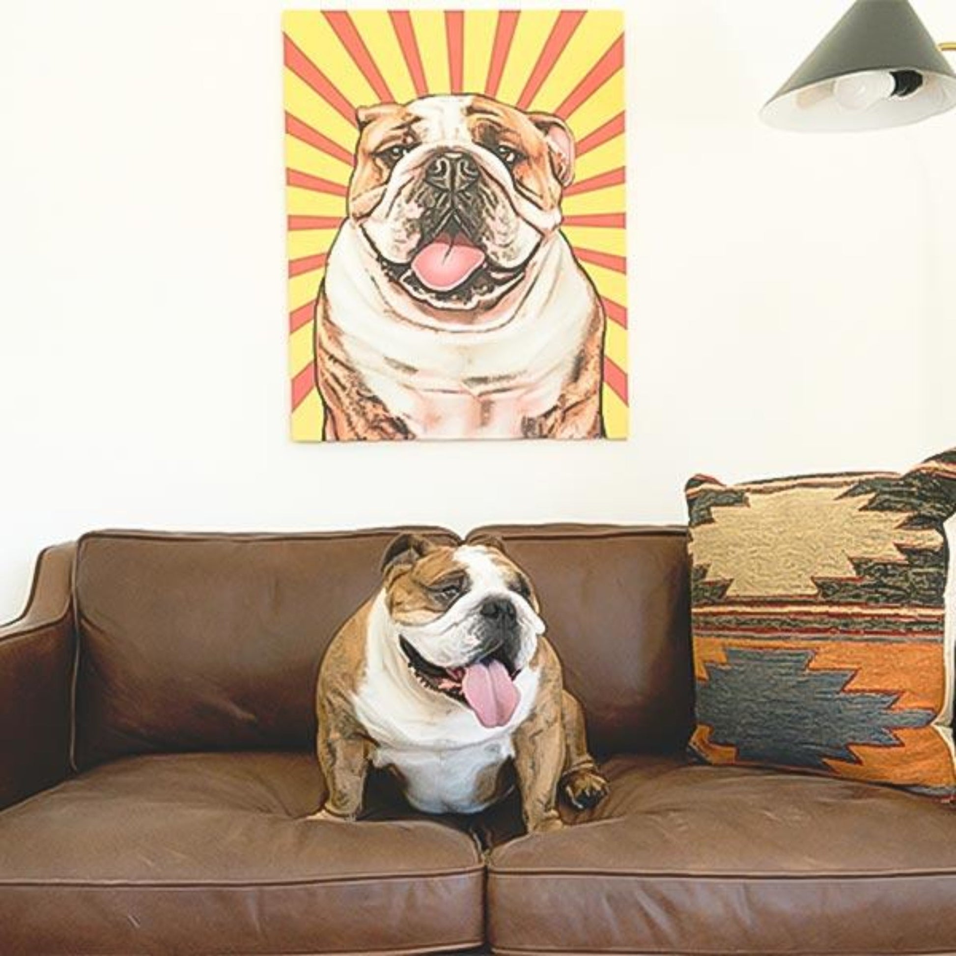 Original Pet Pop Art Canvas Wrap happy alert bulldog brown leather
