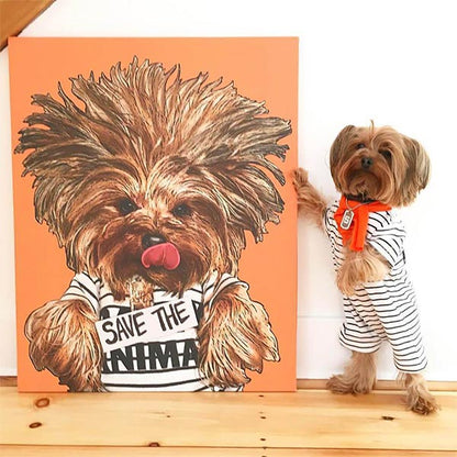 Original Pet Pop Art Canvas Wrap well groomed yorkshire terrier striped shirt