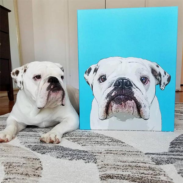Original Pet Pop Art Canvas Wrap white bulldog black brown spots