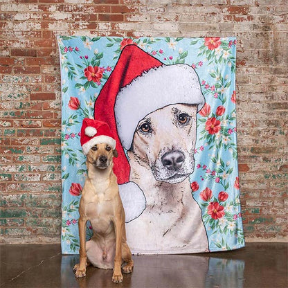 Dog with Christmas Hat on Fleece Blanket