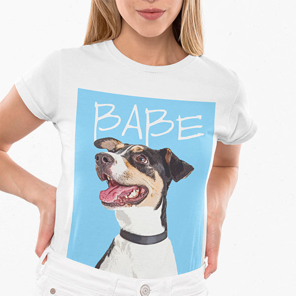 Original Pet Pop Art Women's Crew Neck T-shirt - Custom pet art of your dog or cat by pop-your-pup
