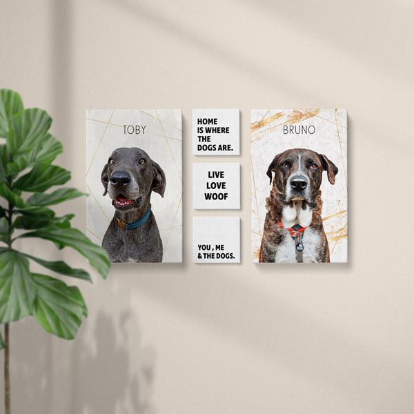 Pop Chic - 5 Canvas Gallery Set - Portrait - Custom pet art of your dog or cat by pop-your-pup