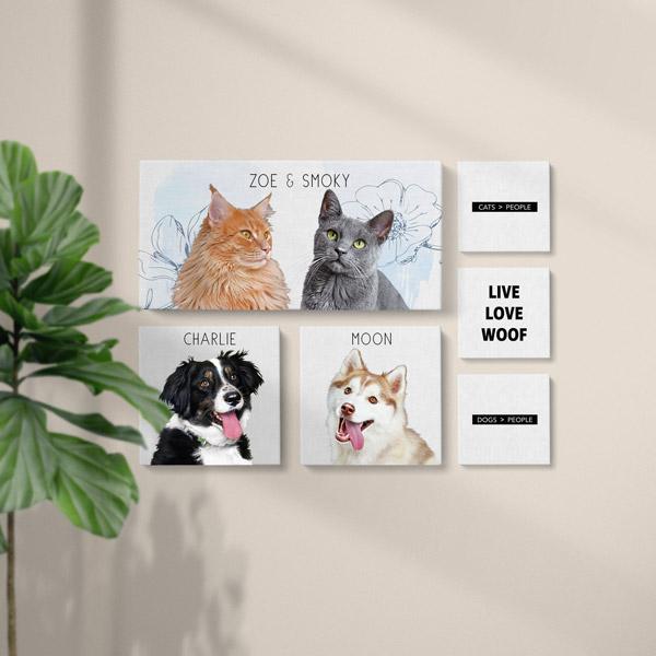 Pop Chic - 6 Canvas Gallery Set - 2 - Custom pet art of your dog or cat by pop-your-pup