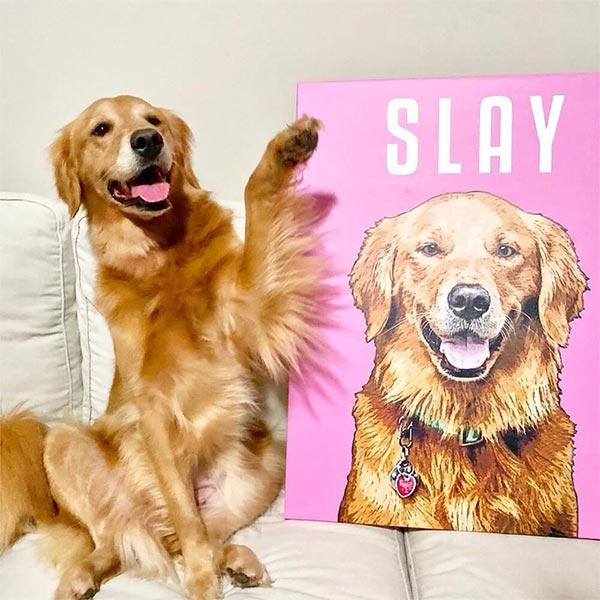 Custom Pet Art Canvas Wrap golden retriever couch pink canvas