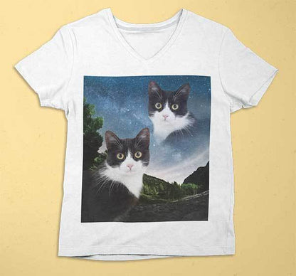 Super Portrait Ladies V-neck - Custom pet art of your dog or cat by pop-your-pup